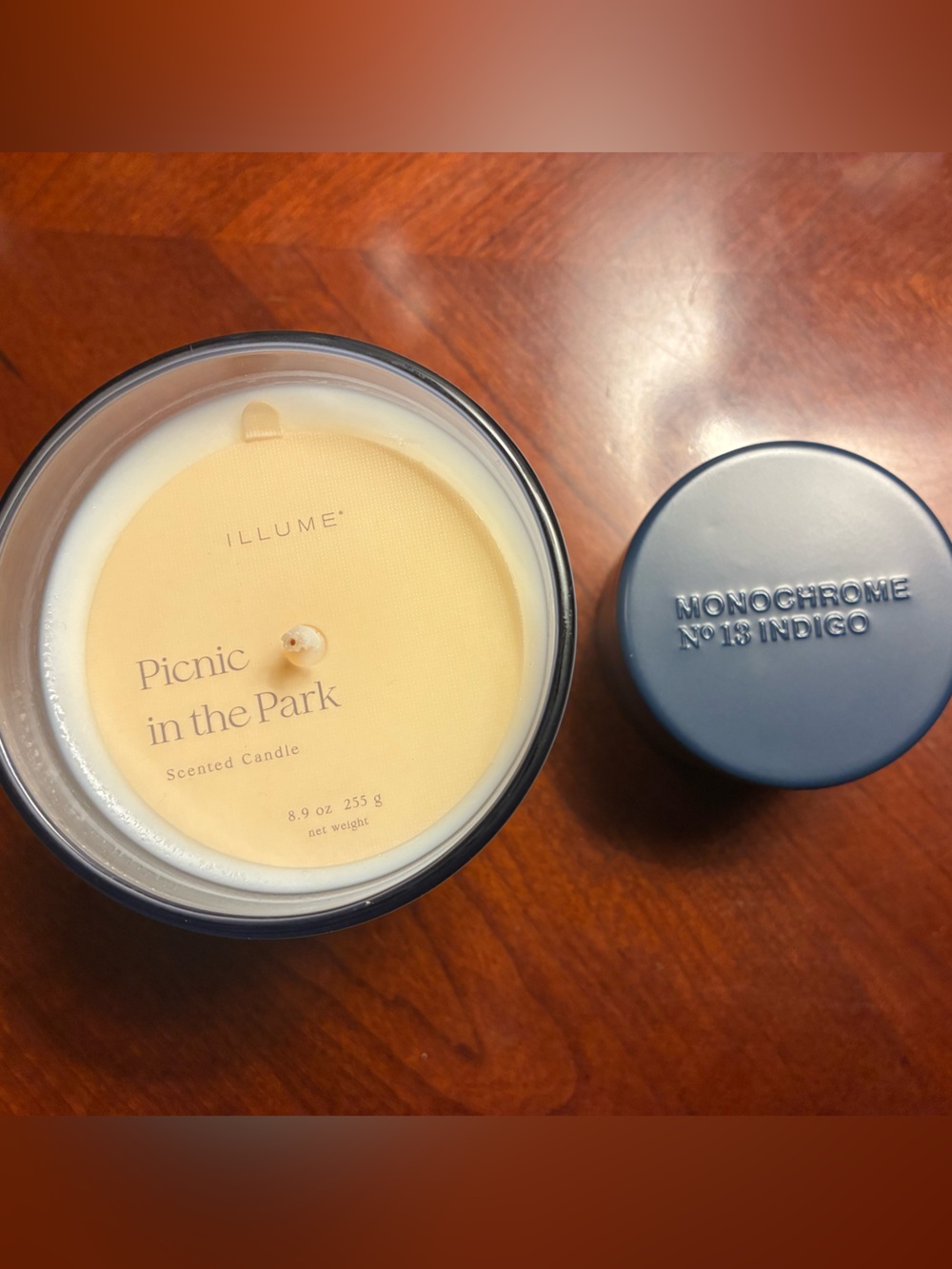 ILLUME "Picnic in the Park" Scented Candle AND Crate & Barrel “Indigo”